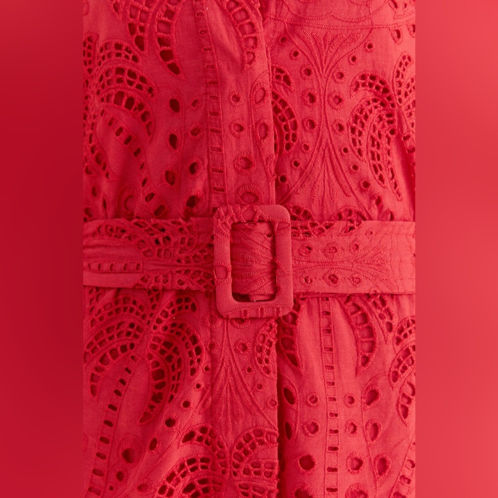Farm Rio Red Palm Tree Mini Dress Eyelet Belted Size L NWT - Picture 11 of 15